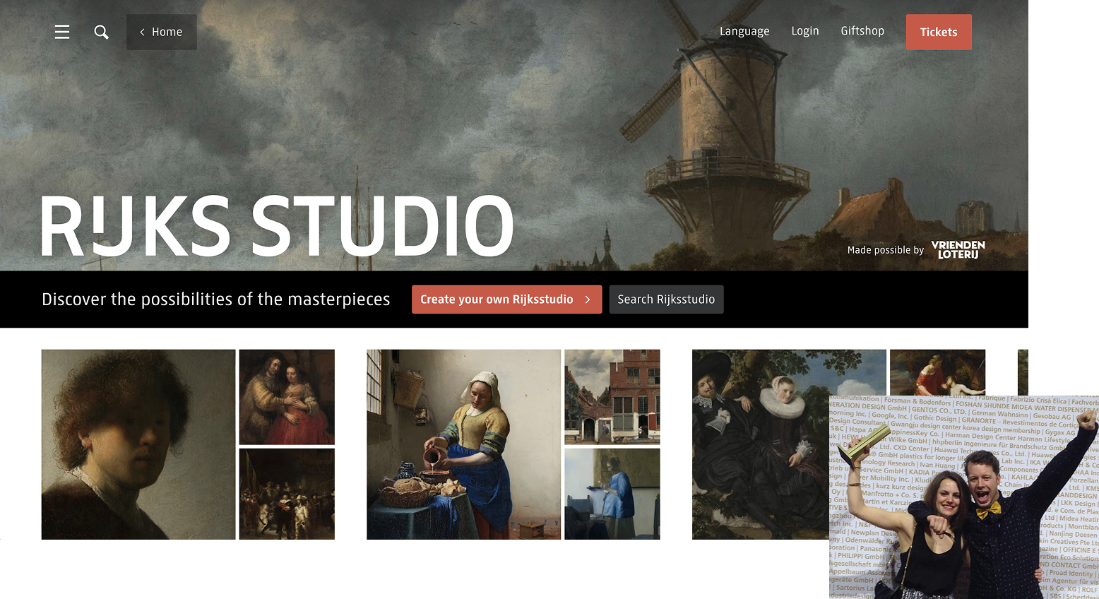 Rijksstudio homepage featuring masterpieces from the Rijksmuseum collection